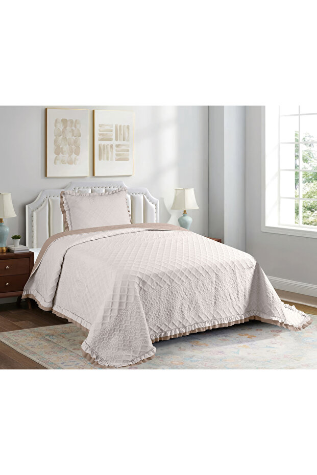 SARA Serisi TEK Kişilik Fırfırlı Kapitone Yatak Örtüsü Seti - 5 Renk - 1