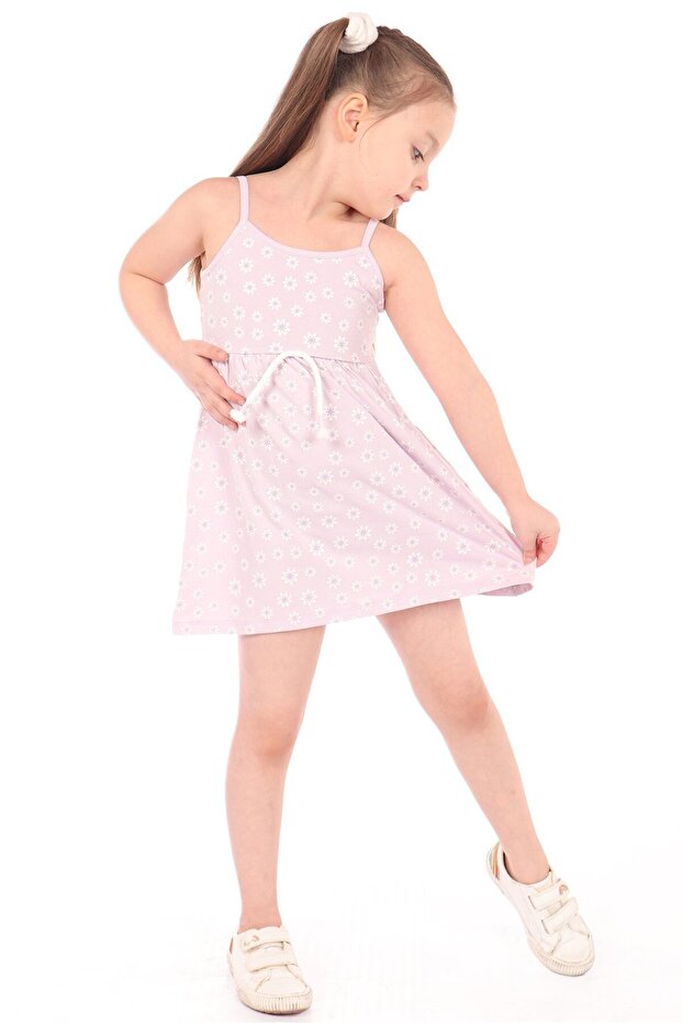 Girl's Printed Regular Fit Square Neck Sleeveless Suspender Dress