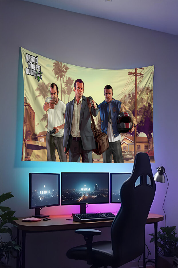 Gta Printed Wall Covering – Gamer-Themed, High-Quality Fabric, Tapestry Wall Carpet