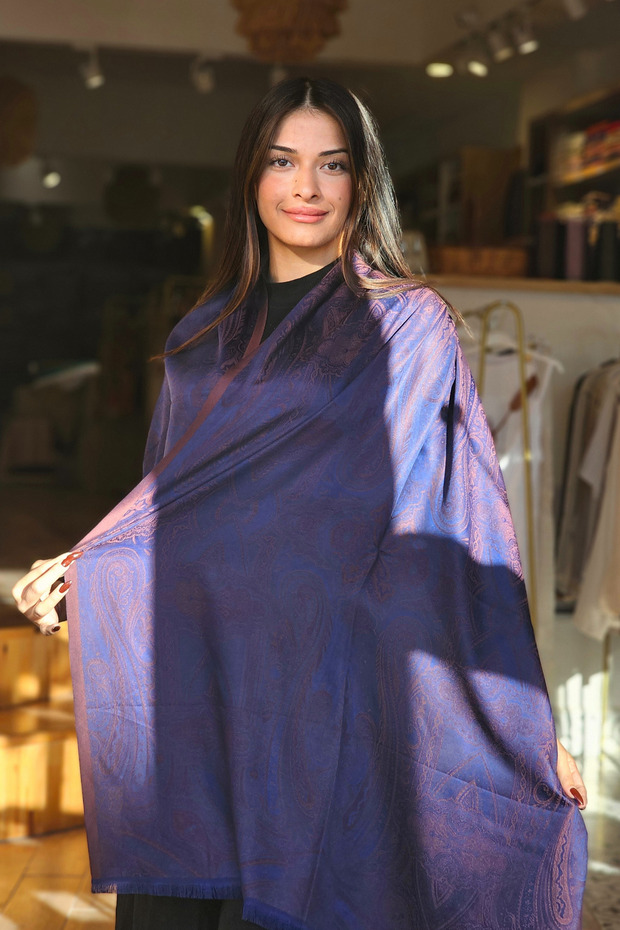 Mor Kiremit Ağaç İpeği Baş Örtüsü Şal - 4