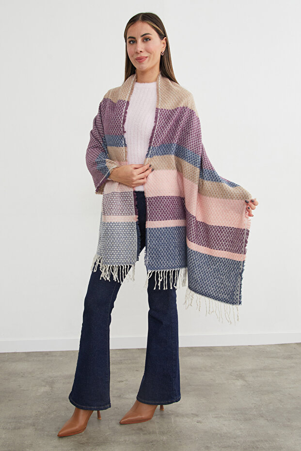 Color Block Honeycomb Patterned Shawl - 1