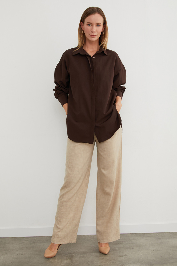 Basic Yırtmaçlı Oversize Gömlek - 6