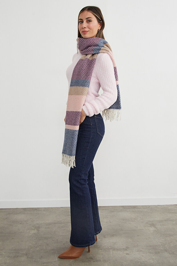 Color Block Honeycomb Patterned Shawl - 5