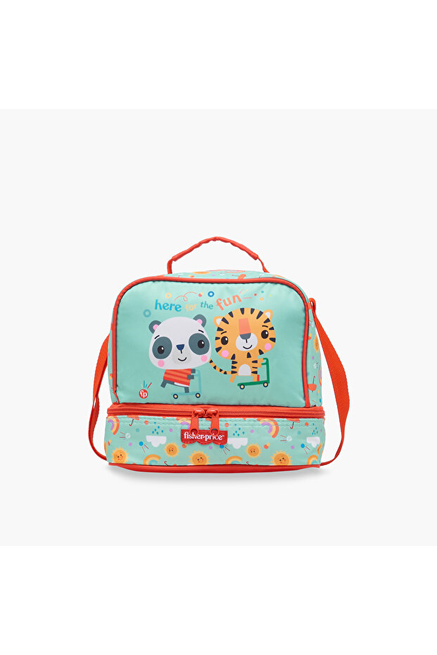 Fisher- Printed Lunch Bag with Adjustable Strap and Zip Closure