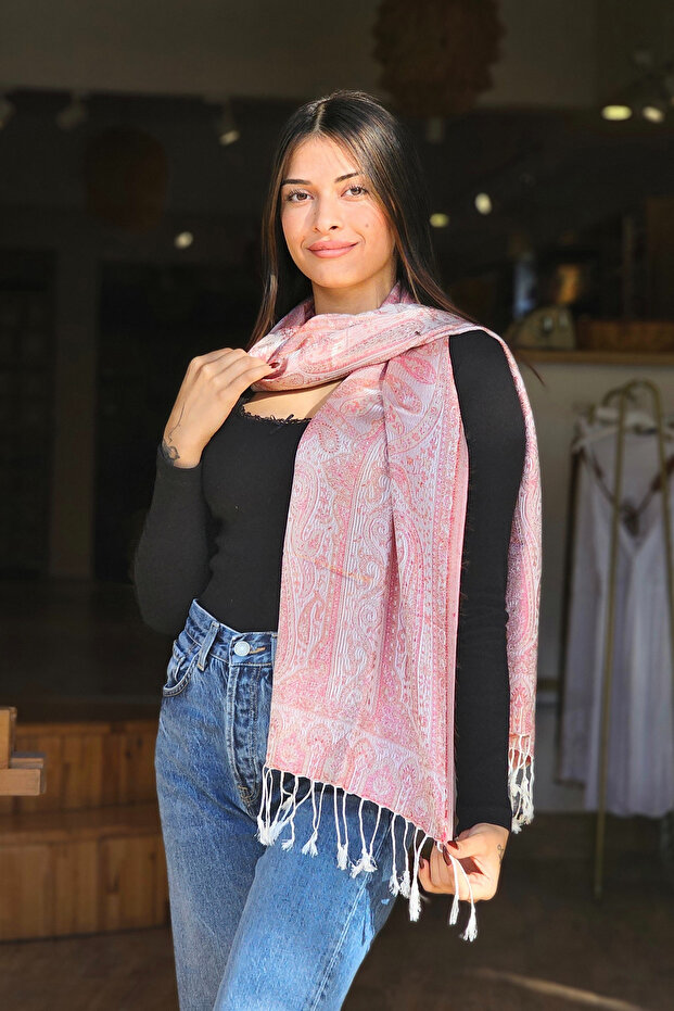 Pembe Jakarlı Fular - 2