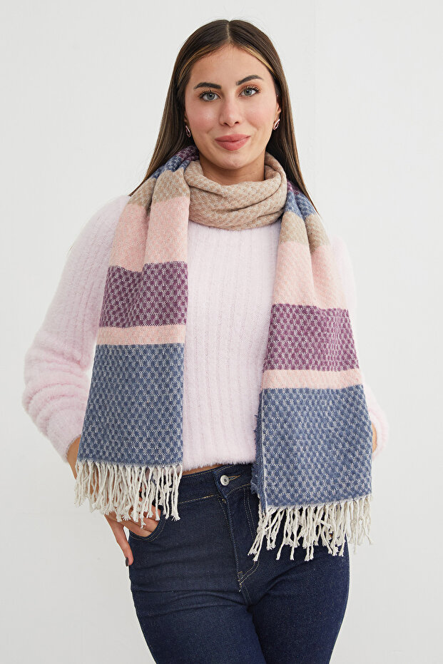 Color Block Honeycomb Patterned Shawl - 6