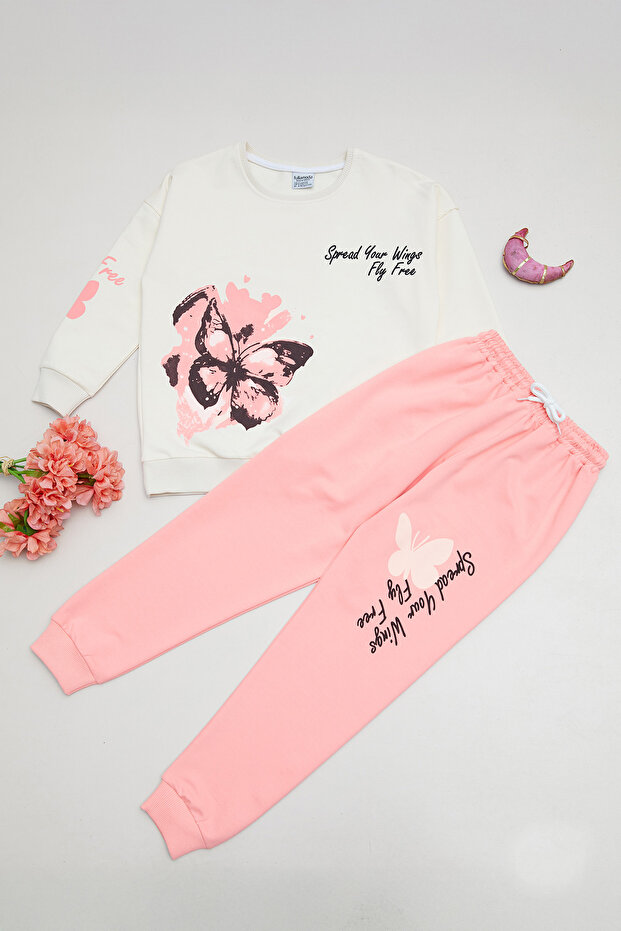 Butterfly and Lettering Printed Girls' 2-Piece Set