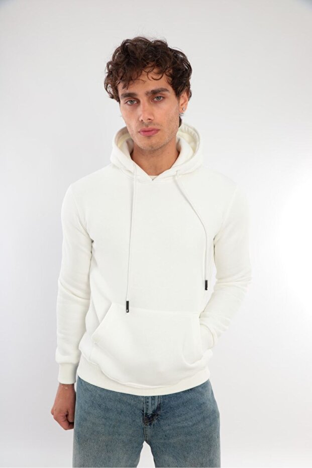 Unisex Standard Cut 3 Thread Ribbed Hooded Cotton Sweatshirt with Fleece Inside