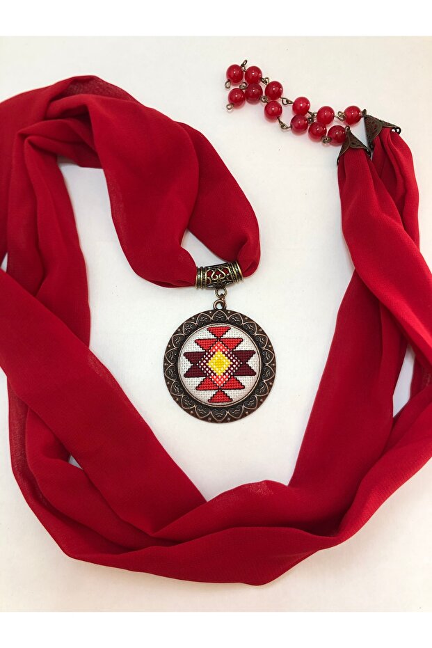 Kanaviçe İşlemeli Fular Kolye - 3