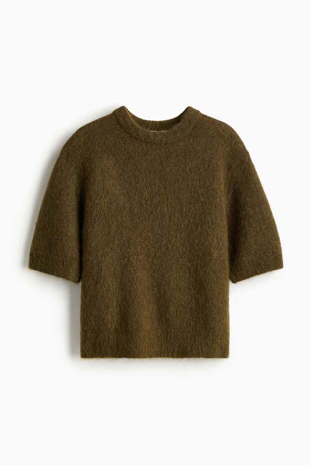 Short-sleeved mohair-blend jumper