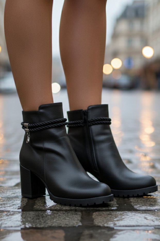 Rope Detail Block Heel Women's Autumn Boots - Rope Detail Block Heel Boots