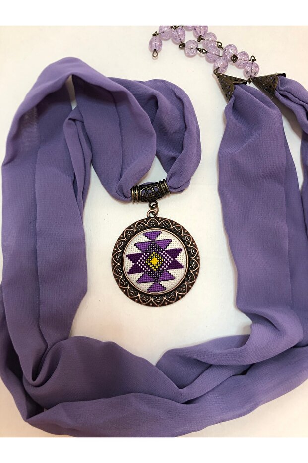 Kanaviçe İşlemeli Fular Kolye - 3