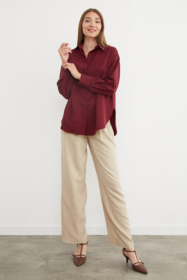 Basic Yırtmaçlı Oversize Gömlek - 2