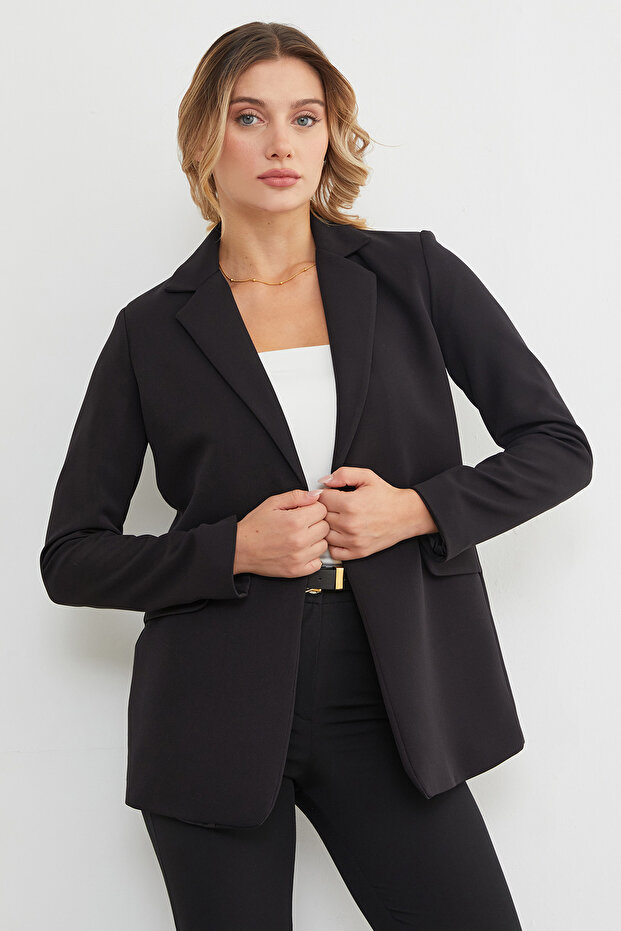Basic Tek Düğmeli Blazer Ceket - 3