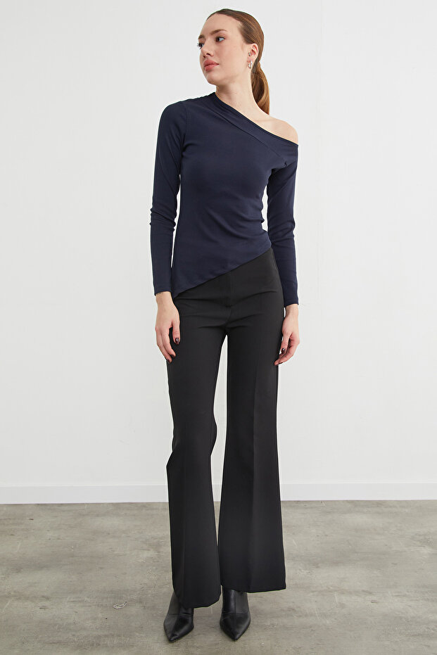 Basic Asimetrik Yırtmaçlı Tek Omuz Bluz - 3