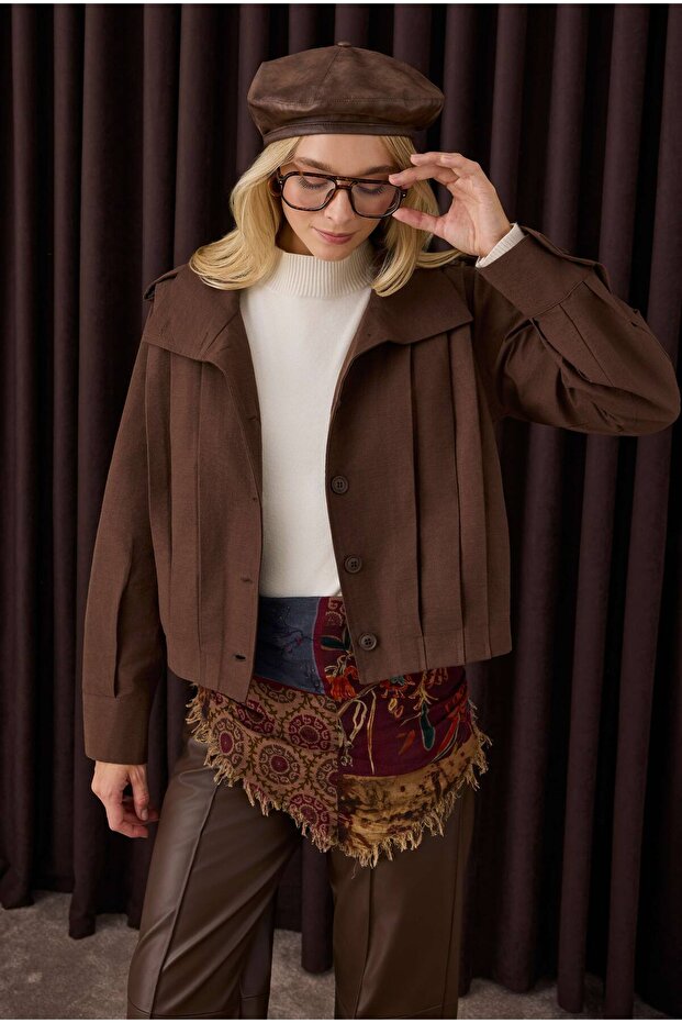 Short Pleated Jacket Bitter Brown - 2