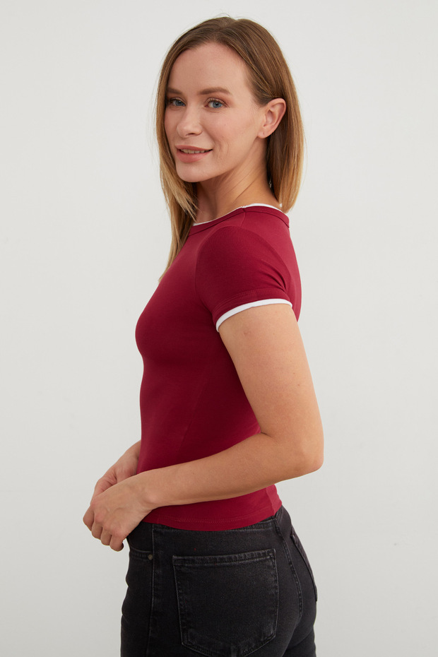 Μπλουζάκι Basic Crew Neck με ρέλι Crop - 6