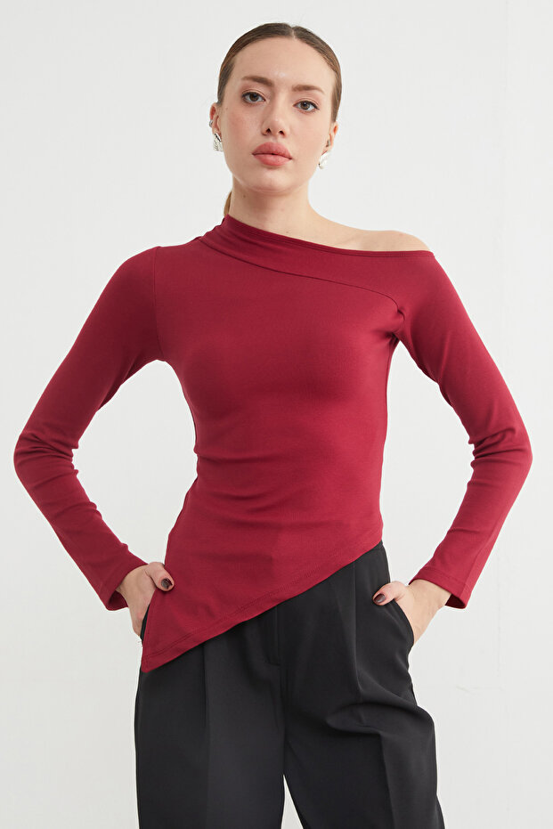 Basic Asimetrik Yırtmaçlı Tek Omuz Bluz - 4