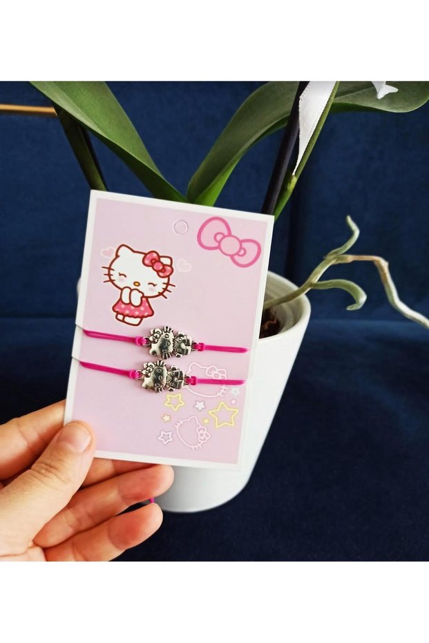 Hello Kitty Cute Design Double Bracelet Set – Pink String Adjustable Charm Bracelet