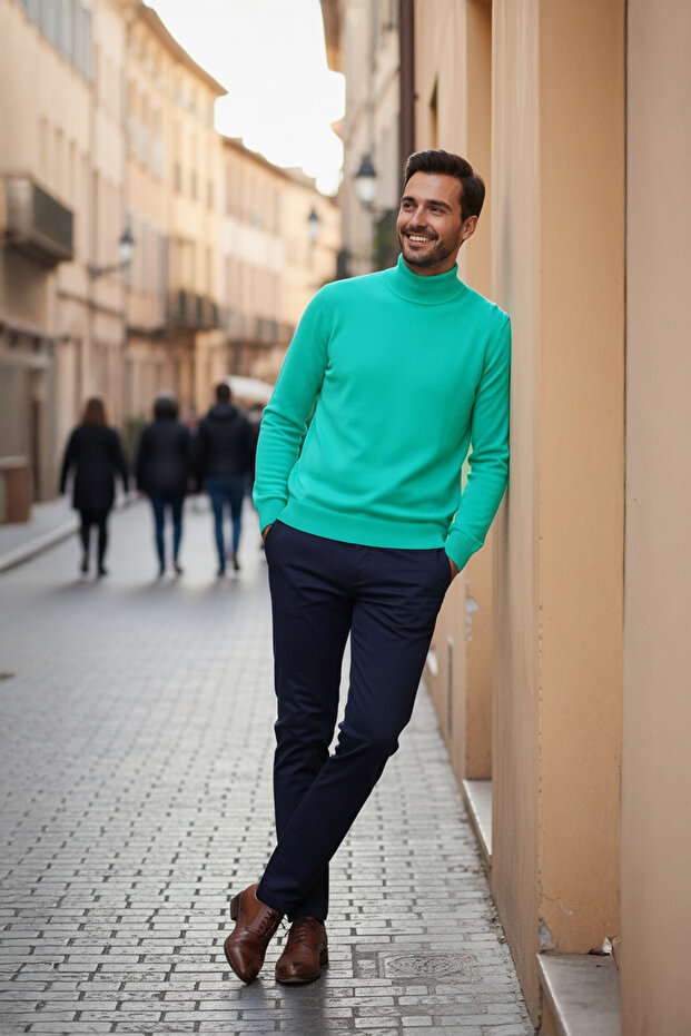 سترة مسطحة نصف الياقة المدورة للرجال - 3