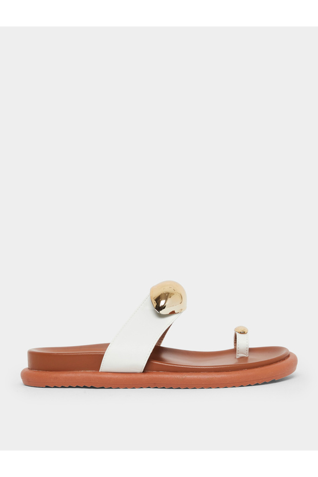 Metal Accent Toe-Loop Flat Sandals - 2