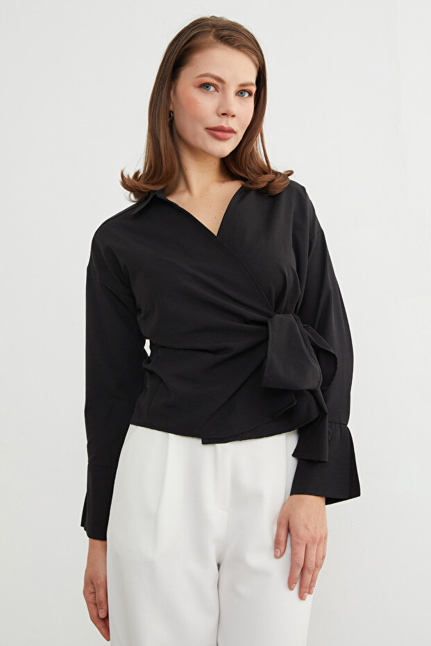 Basic Kruvaze Bağlamalı Gömlek - 1