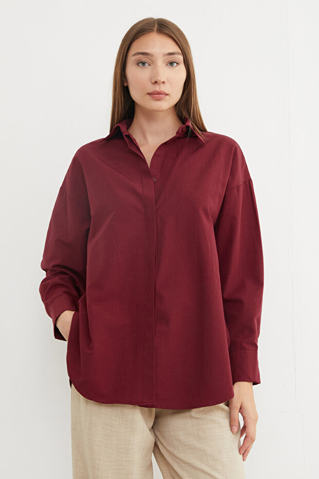 Basic Yırtmaçlı Oversize Gömlek - 4