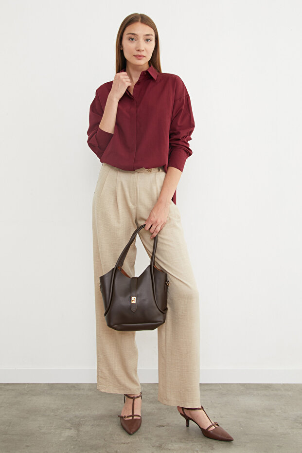 Basic Yırtmaçlı Oversize Gömlek - 3