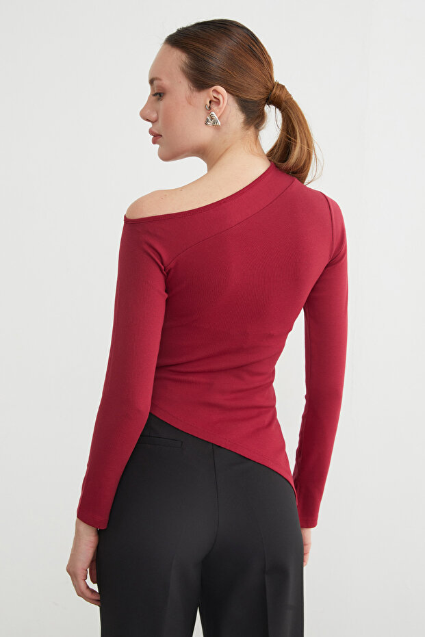 Basic Asimetrik Yırtmaçlı Tek Omuz Bluz - 7