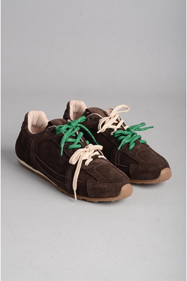 Seç 33122 Genuine Leather Double Lace-Up Sneakers Brown Suede