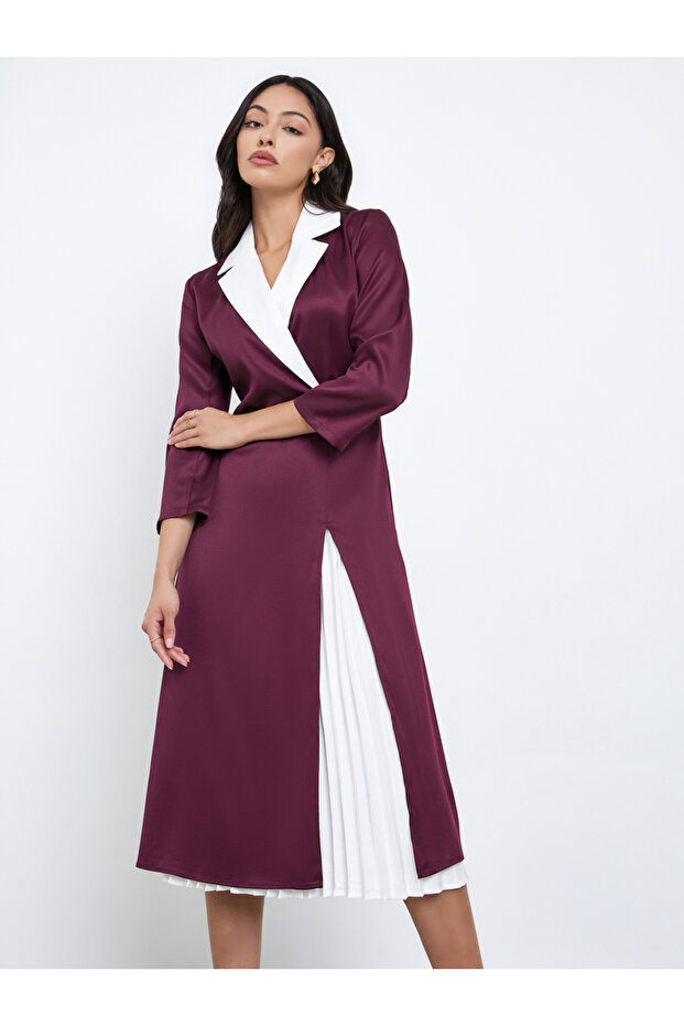 Color Block Pleated Insert Blazer Midi Dress