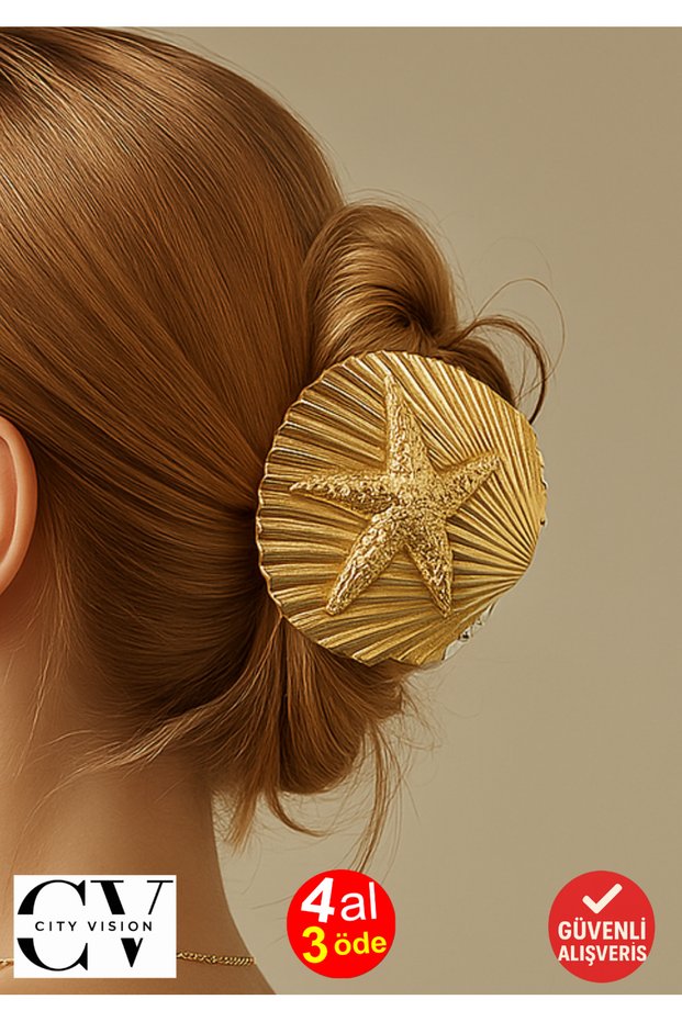 Starfish and Seashell Design Metal Hair Clip Gold Color 5 cm – Elegant and Stylish Accessory