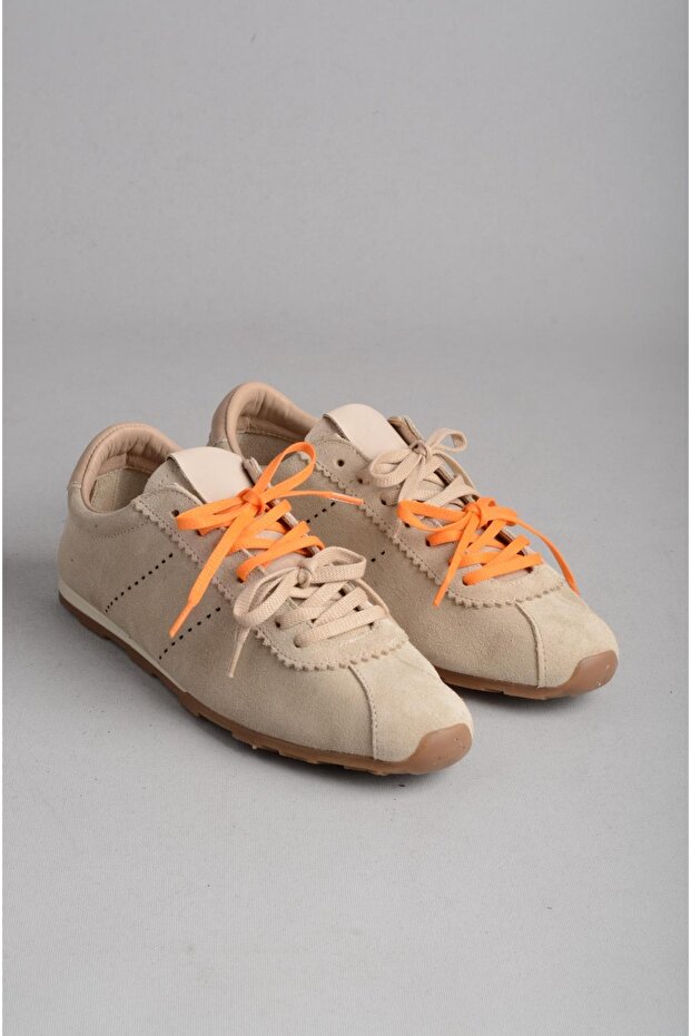 Seç 33116 Genuine Leather Double Lace-Up Sneakers Beige Suede
