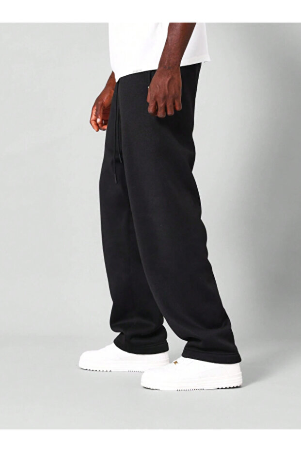 Men's Gray Buggy Winter Fleece-Lined Wide-Leg Sweatpants