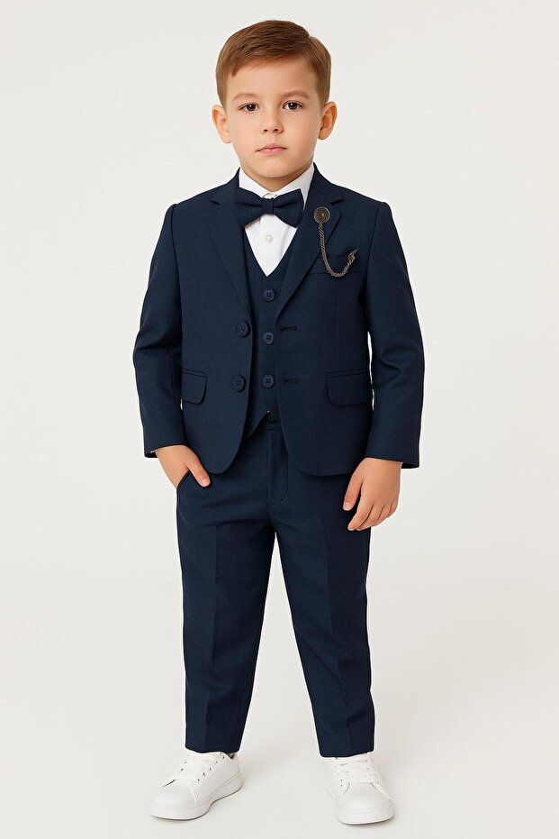 Boy's Chain-Montero Jacketed Tuxedo Suit / Jacket, Pants, Vest, Shirt Bow Tie Slim Fit