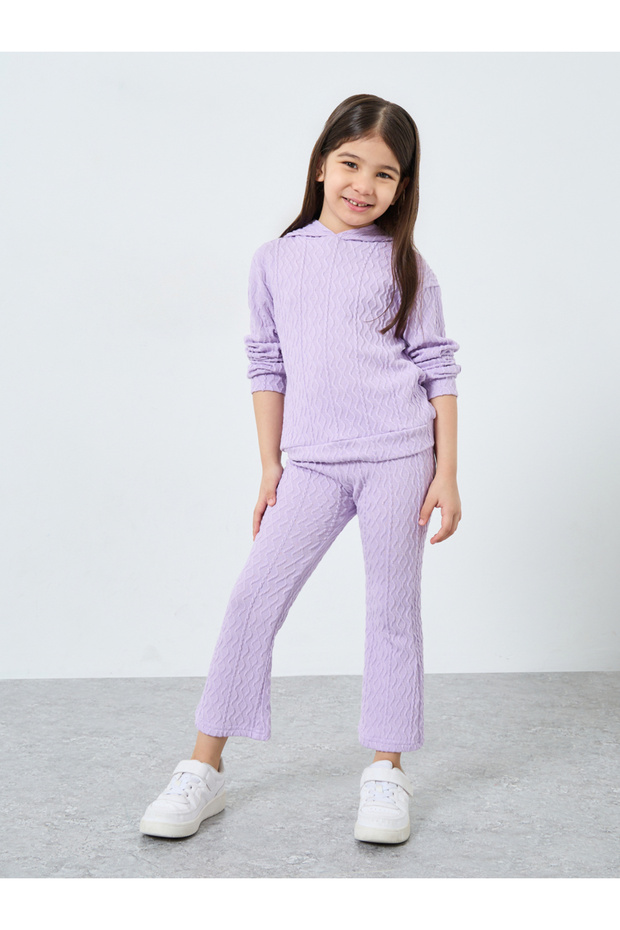 Girls Lilac Textured Hoodie and Flared Leggings Set