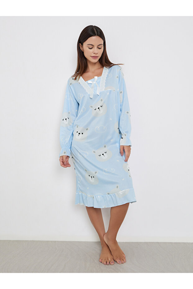 Bear Print Long Sleeve Nightdress
