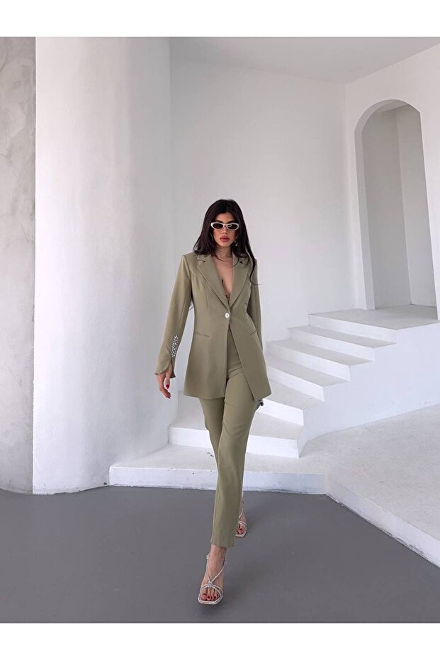 Women's Stone Detailed Jacket Trousers Suit