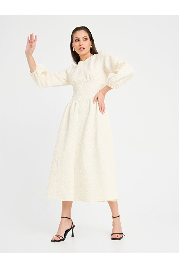 Floral Textured Fit and Flare A-Line Midi Dress