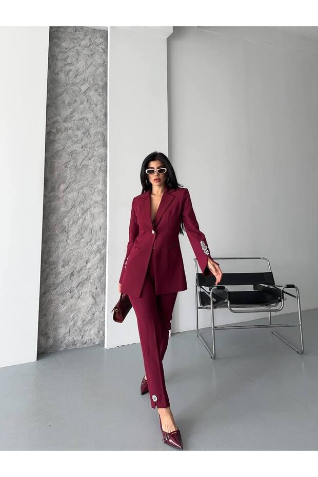 Women's Stone Detailed Jacket Trousers Suit