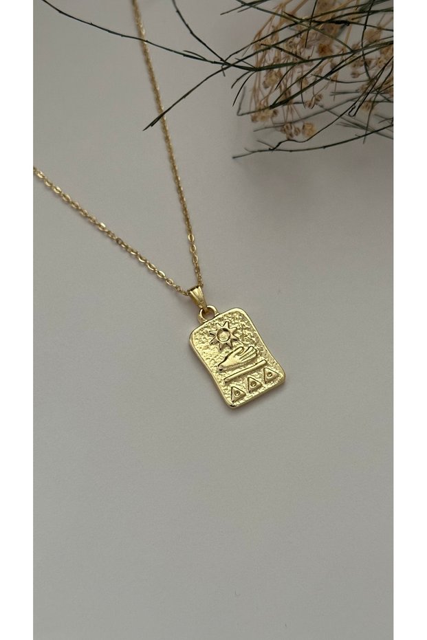Steel Plate Vintage Necklace. Abundance Necklace. Plate Necklace with Ethnic Symbol