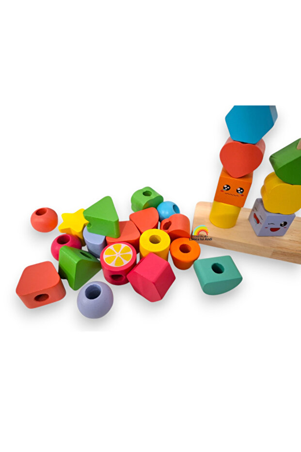 Educational wooden game with 5 columns for children, matching, stacking and stringing, 3 years+ - 3