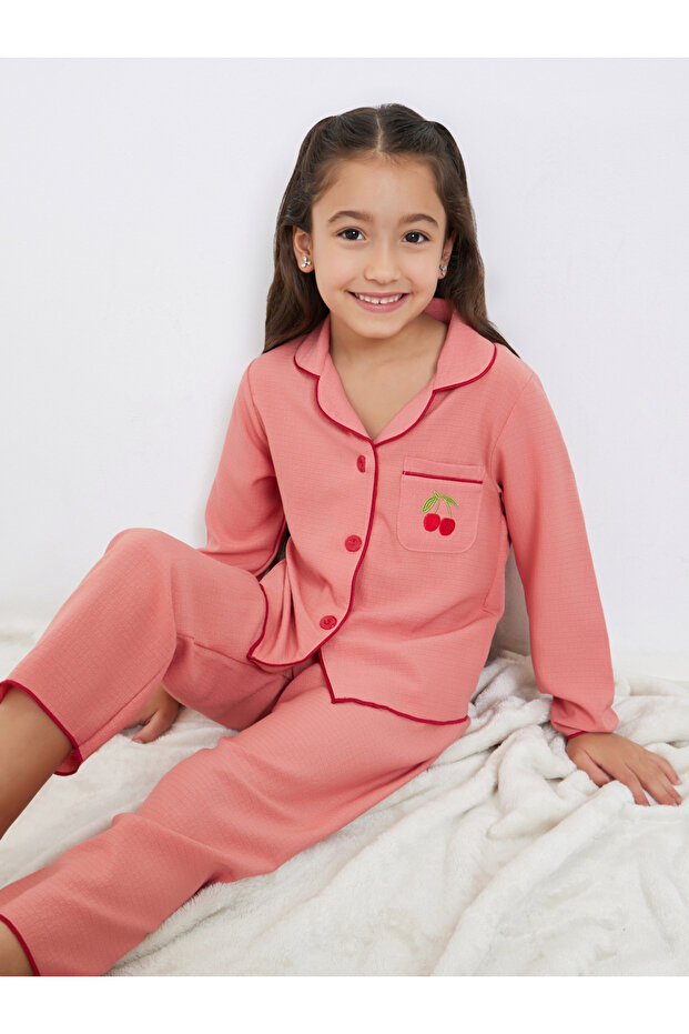 Girls Rust Pocket Detail Shirt and Pyjama Set