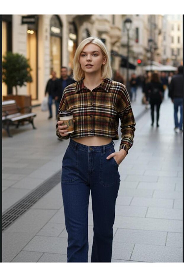 Women's New Season Lumberjack Plaid Pattern Crop Shirt Zaq