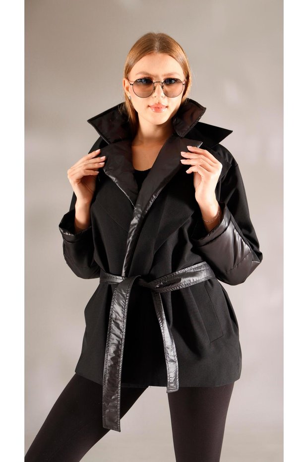 Italian Style Design Quilted Collar Short Jacket Black