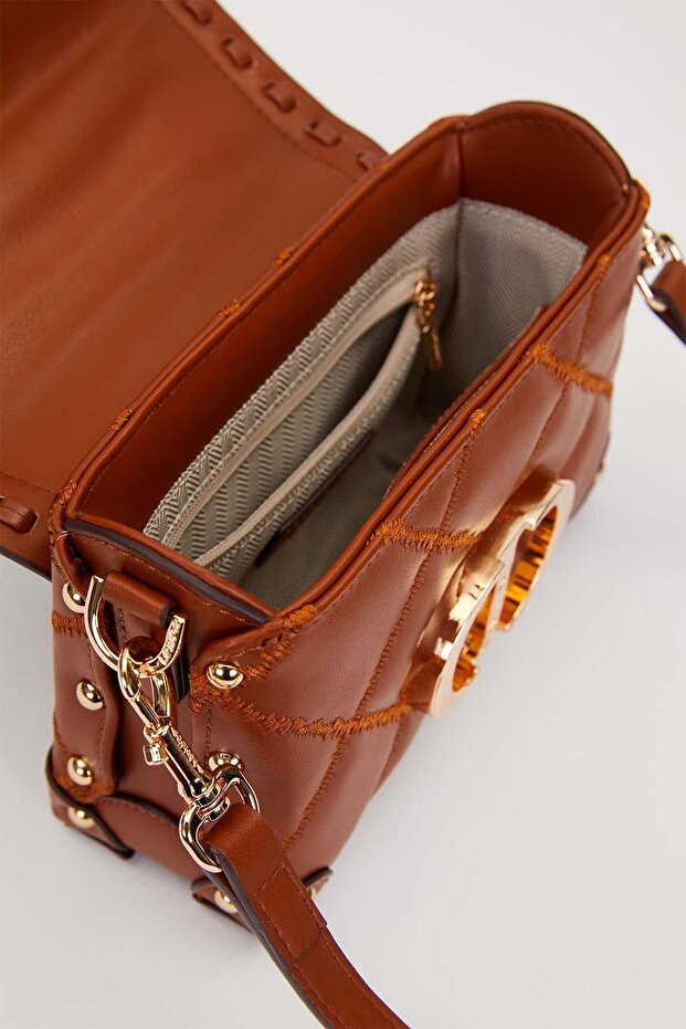 Camel Quilted Chain Handbag - 3