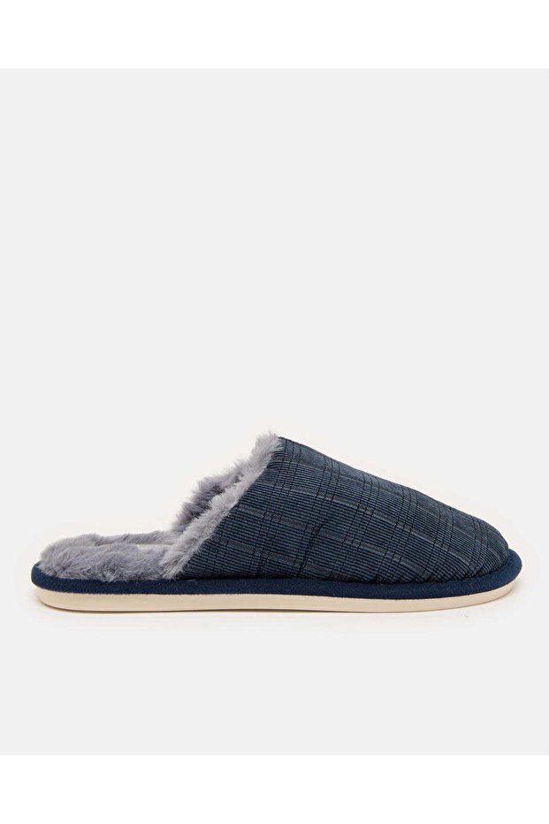 Men Navy Textured Fur Slippers
