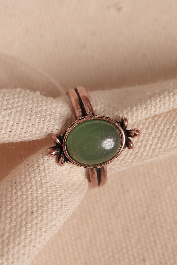 خاتم نحاسي أصلي قابل للتعديل مرصع بحجر الأفنتورين - 1