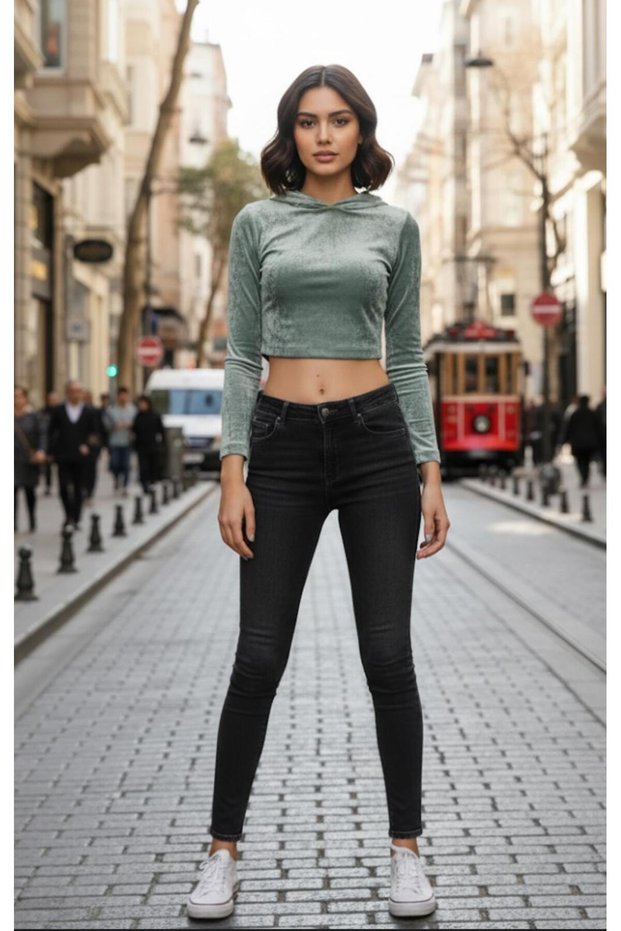 Women's New Season Hooded Collar Body Velvet Crop