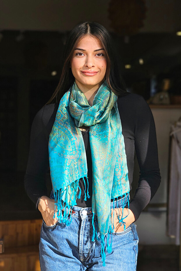 Yeşil Jakarlı Fular - 2